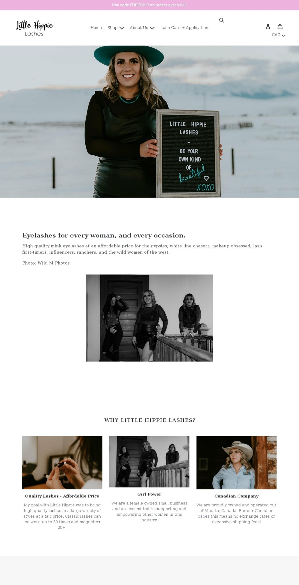 littlehippielashes.ca shopify website screenshot