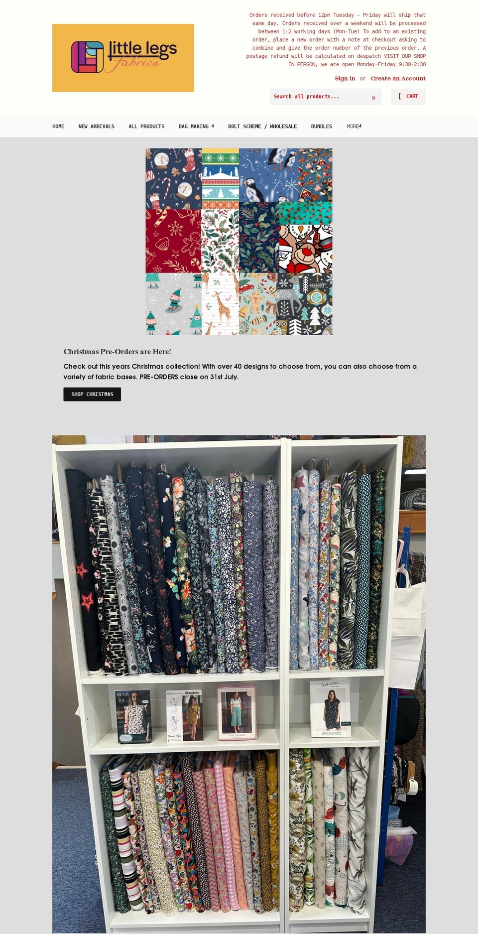littlelegsfabrics.co.uk shopify website screenshot
