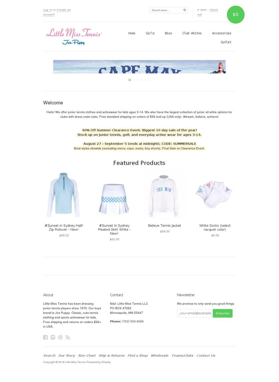 littlemisstennis.com — Shopify storefront screenshot