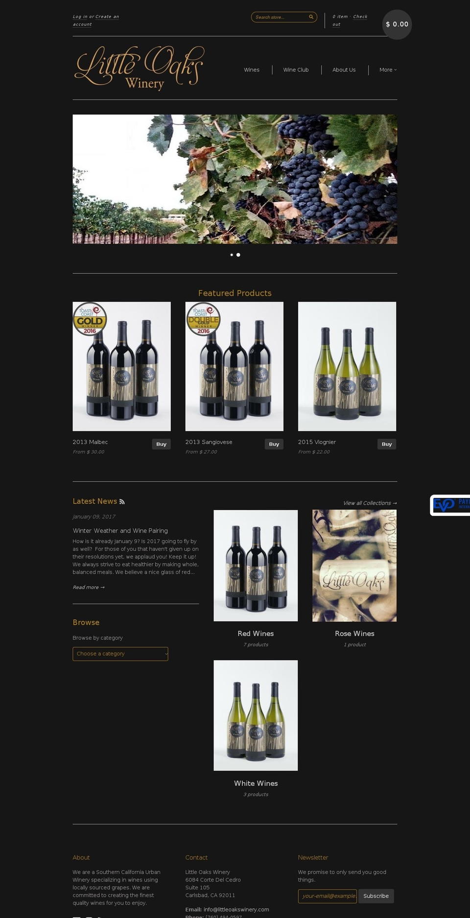 littleoakswinery.com shopify website screenshot