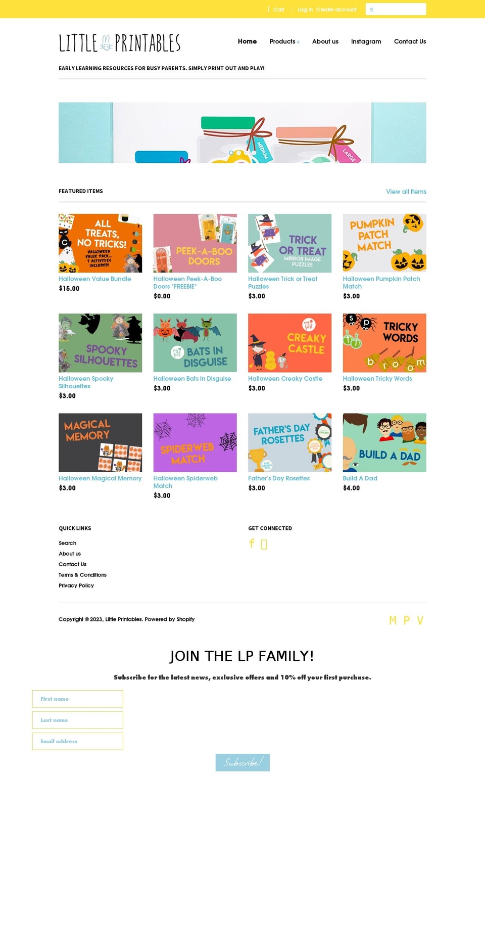 littleprintables.com.au shopify website screenshot