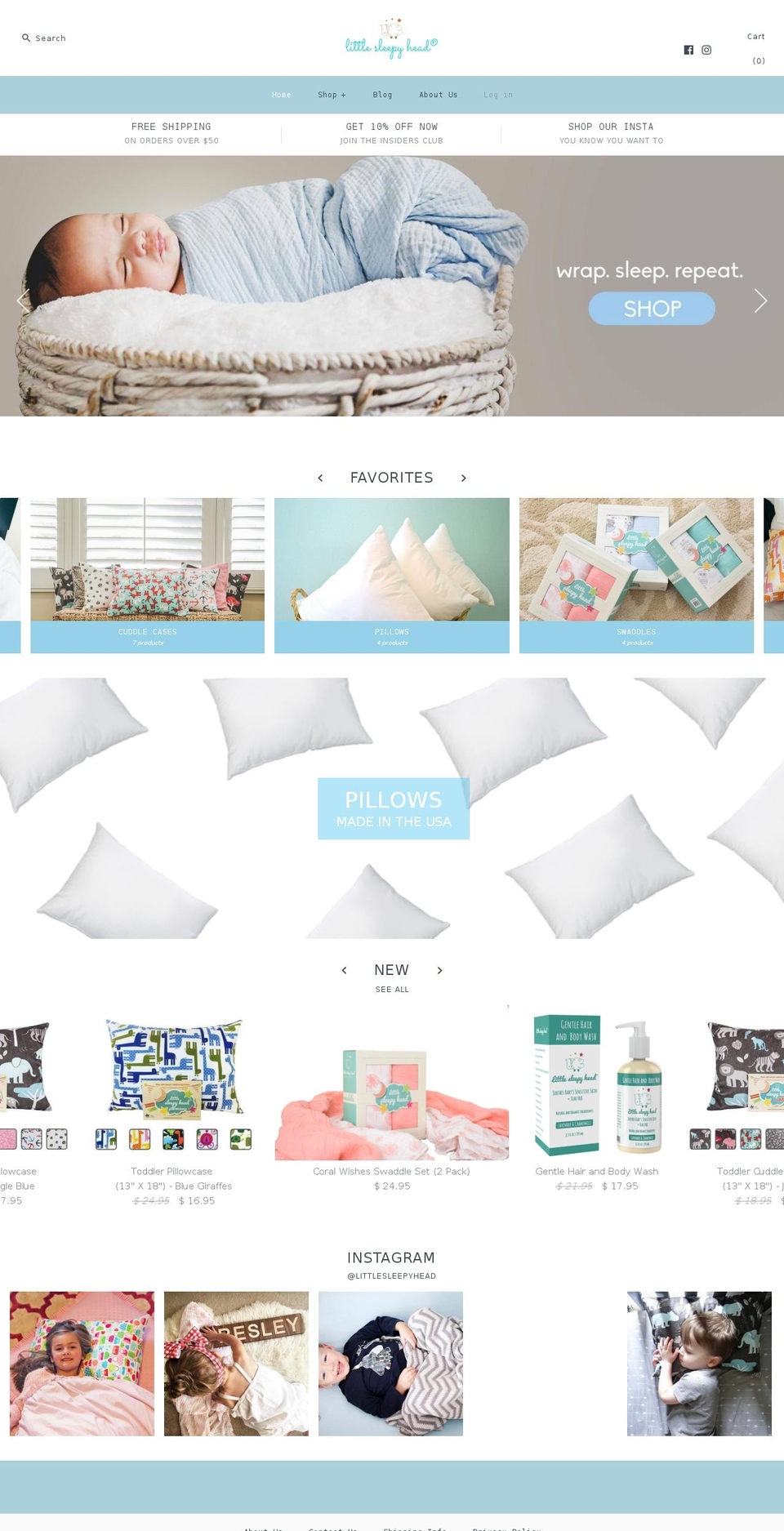 littlesleepyheadpillows.com shopify website screenshot
