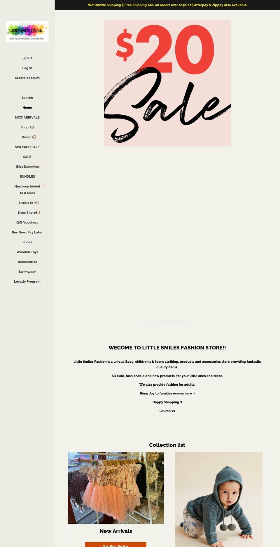 littlesmilesfashion.com.au shopify website screenshot