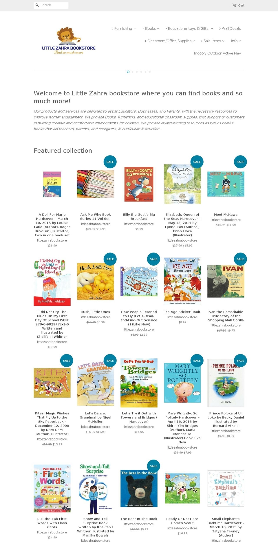 littlezahrabookstore.com shopify website screenshot
