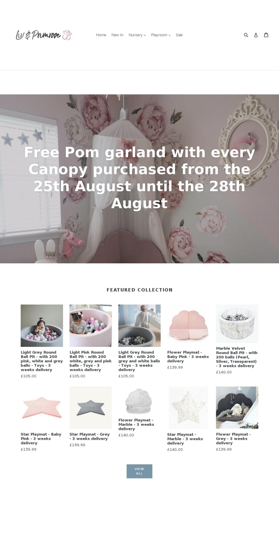 livandprimrose.com — Shopify storefront screenshot