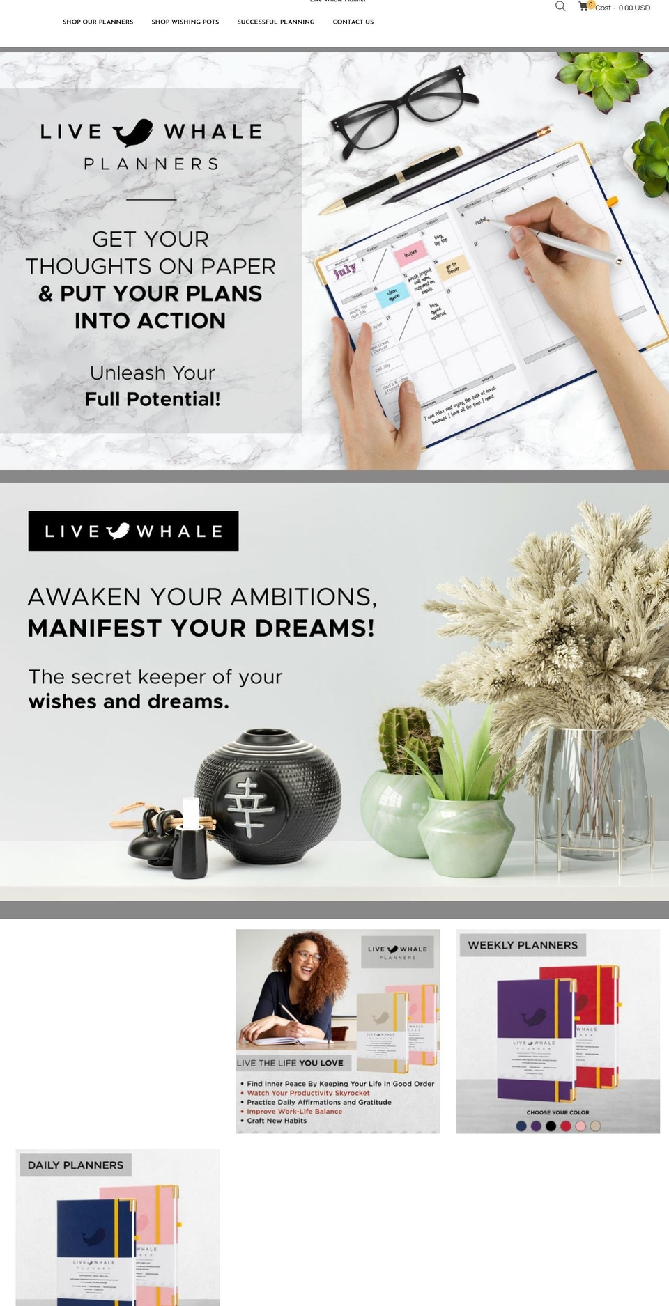live-whale-planner.myshopify.com — Shopify storefront screenshot