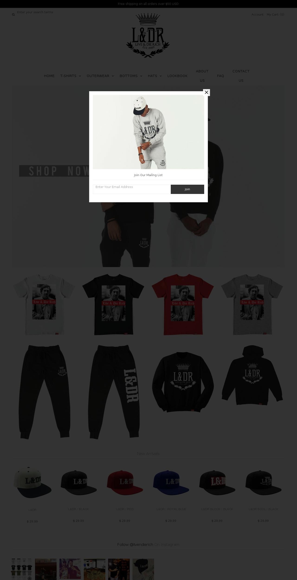 liveanddierich.com shopify website screenshot