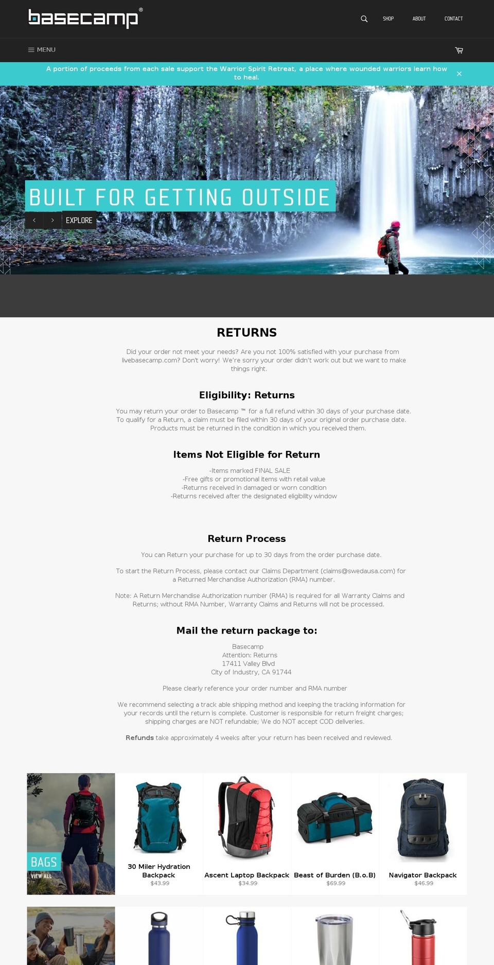 livebasecamp.com — Shopify storefront screenshot