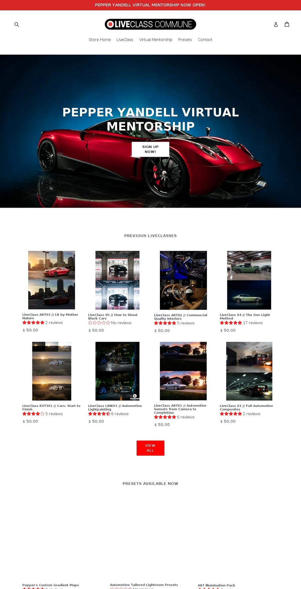liveclasscommune.com shopify website screenshot