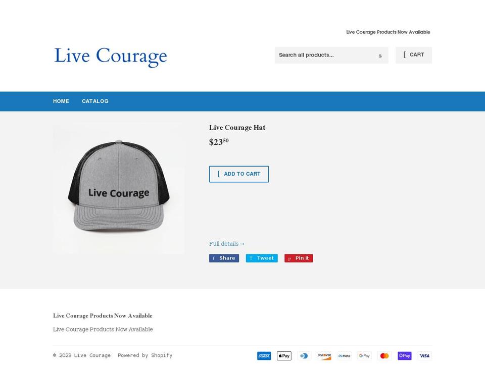 livecourage.com shopify website screenshot