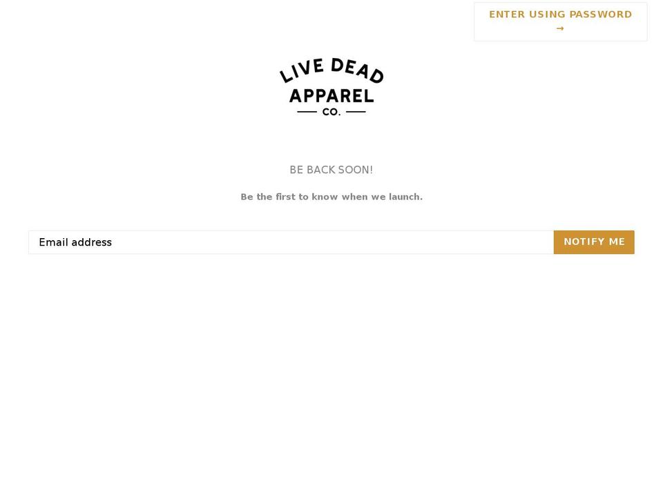 livedeadapparel.com shopify website screenshot