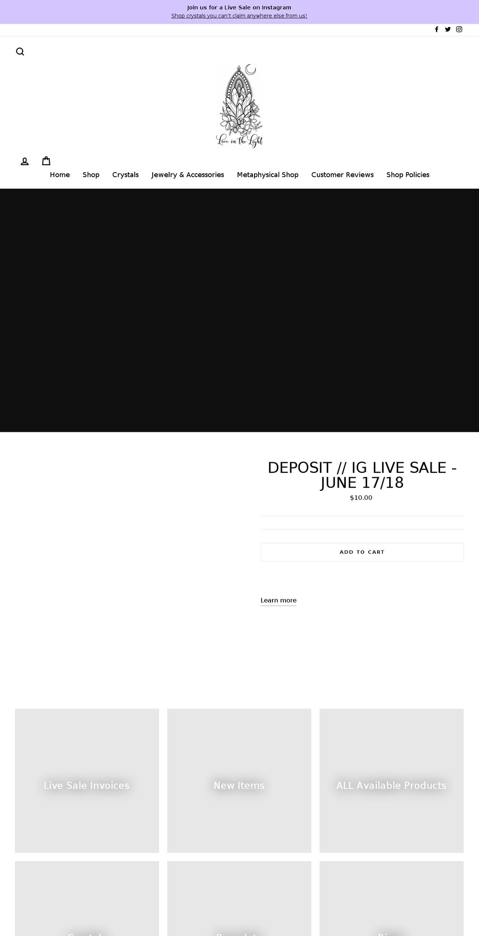 liveeinthelight.com shopify website screenshot