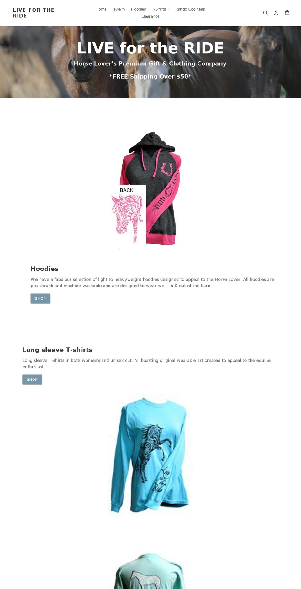 livefortherideapparel.com — Shopify storefront screenshot