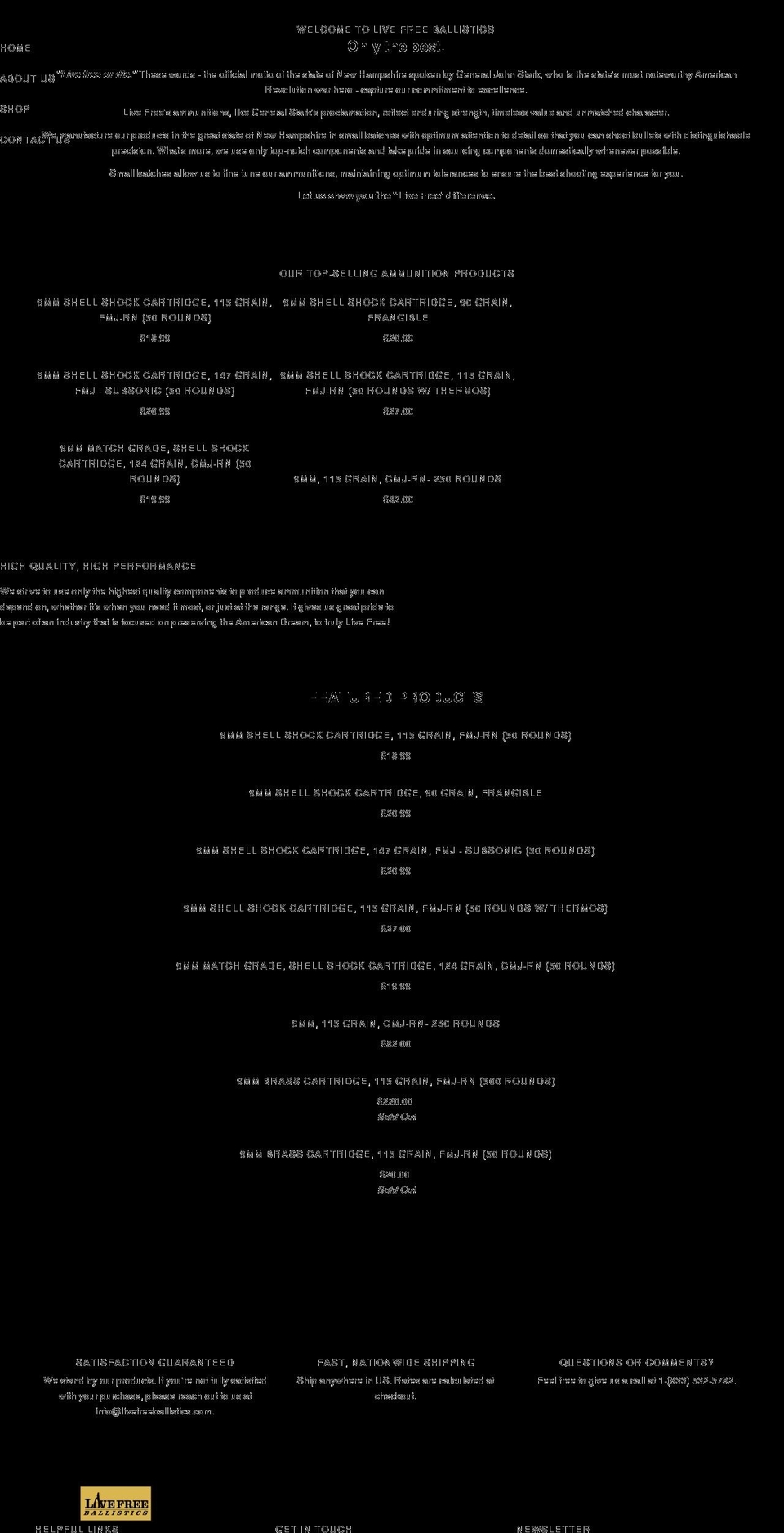 livefreeballistics.com shopify website screenshot