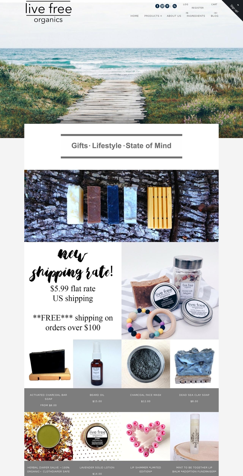livefreeorganics.com shopify website screenshot