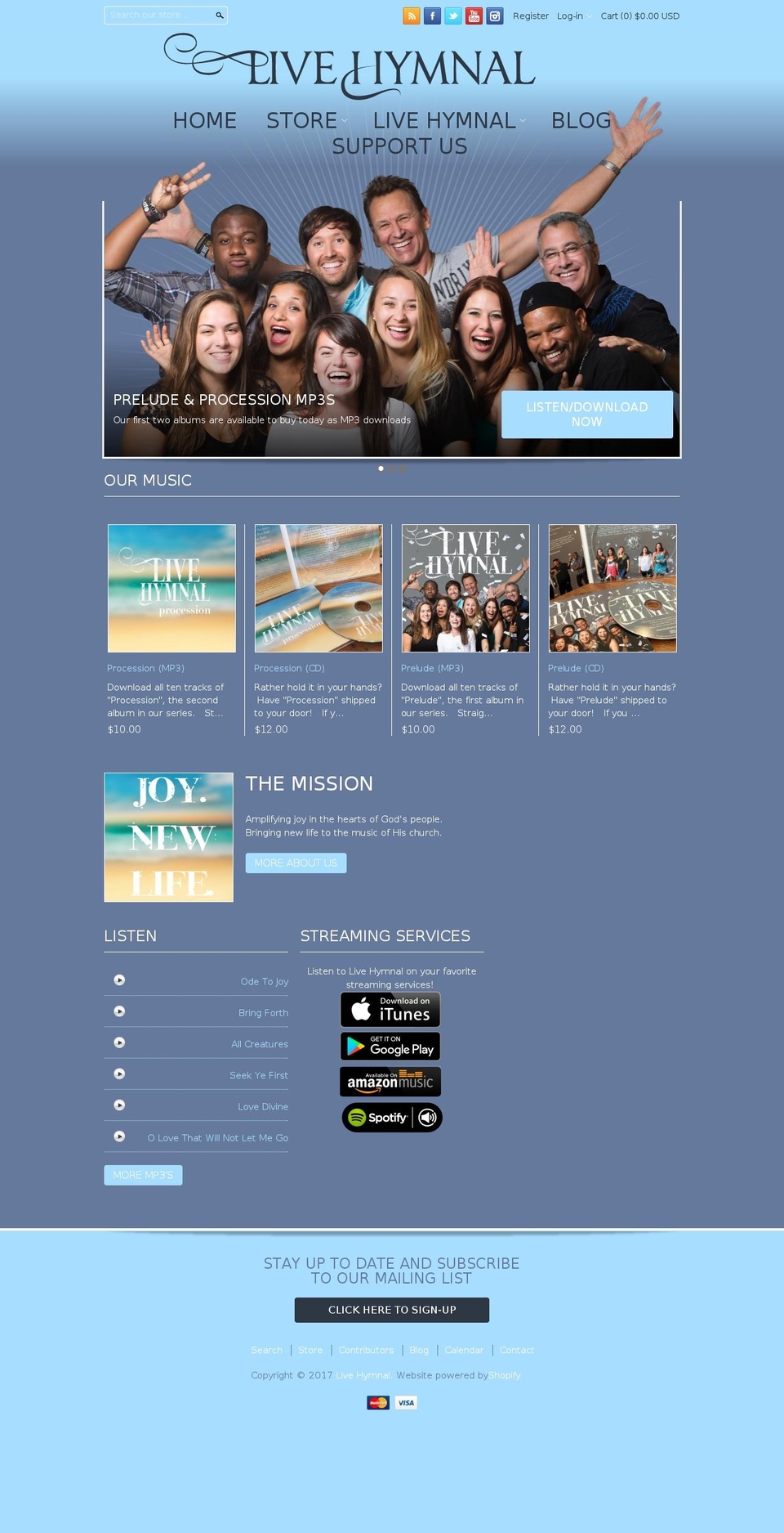 livehymnal.com shopify website screenshot