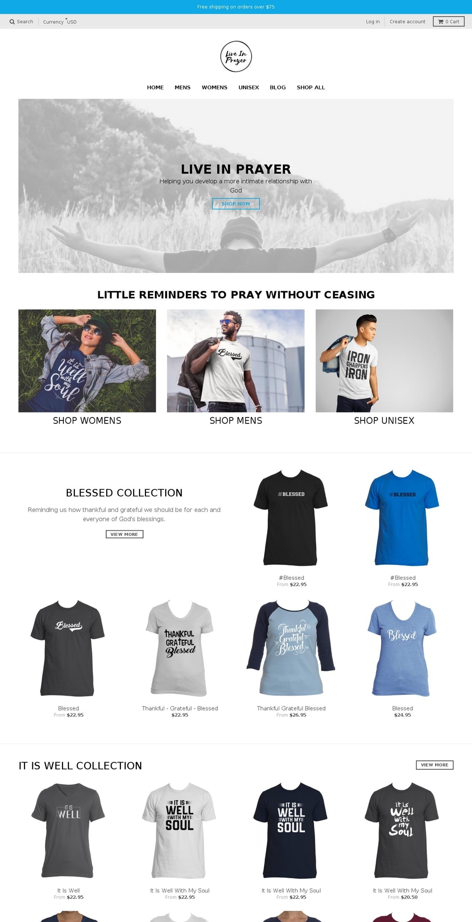 liveinprayer.com shopify website screenshot