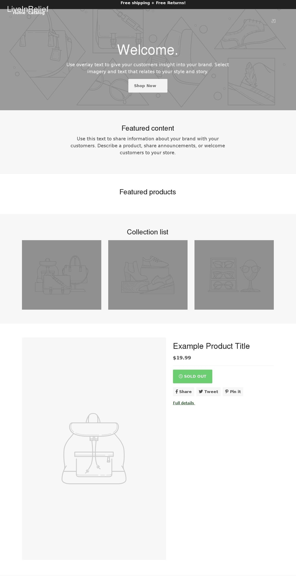 liveinrelief.com shopify website screenshot
