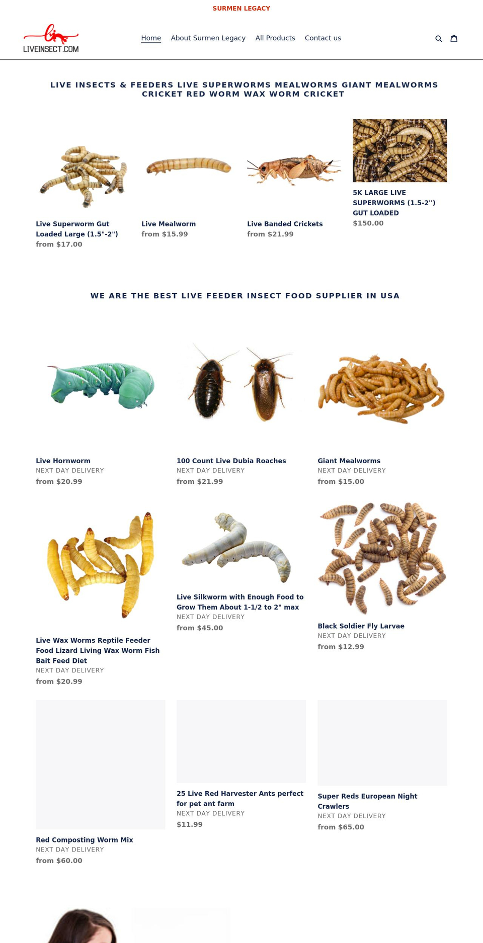 liveinsect.com shopify website screenshot