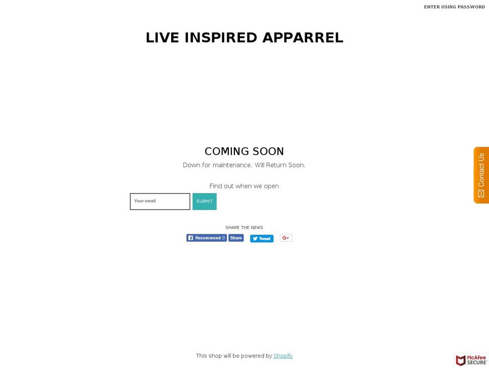 liveinspiredapparel.com shopify website screenshot