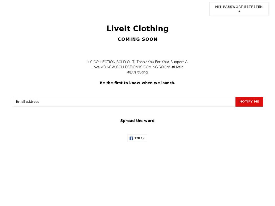 liveitclothing.de shopify website screenshot