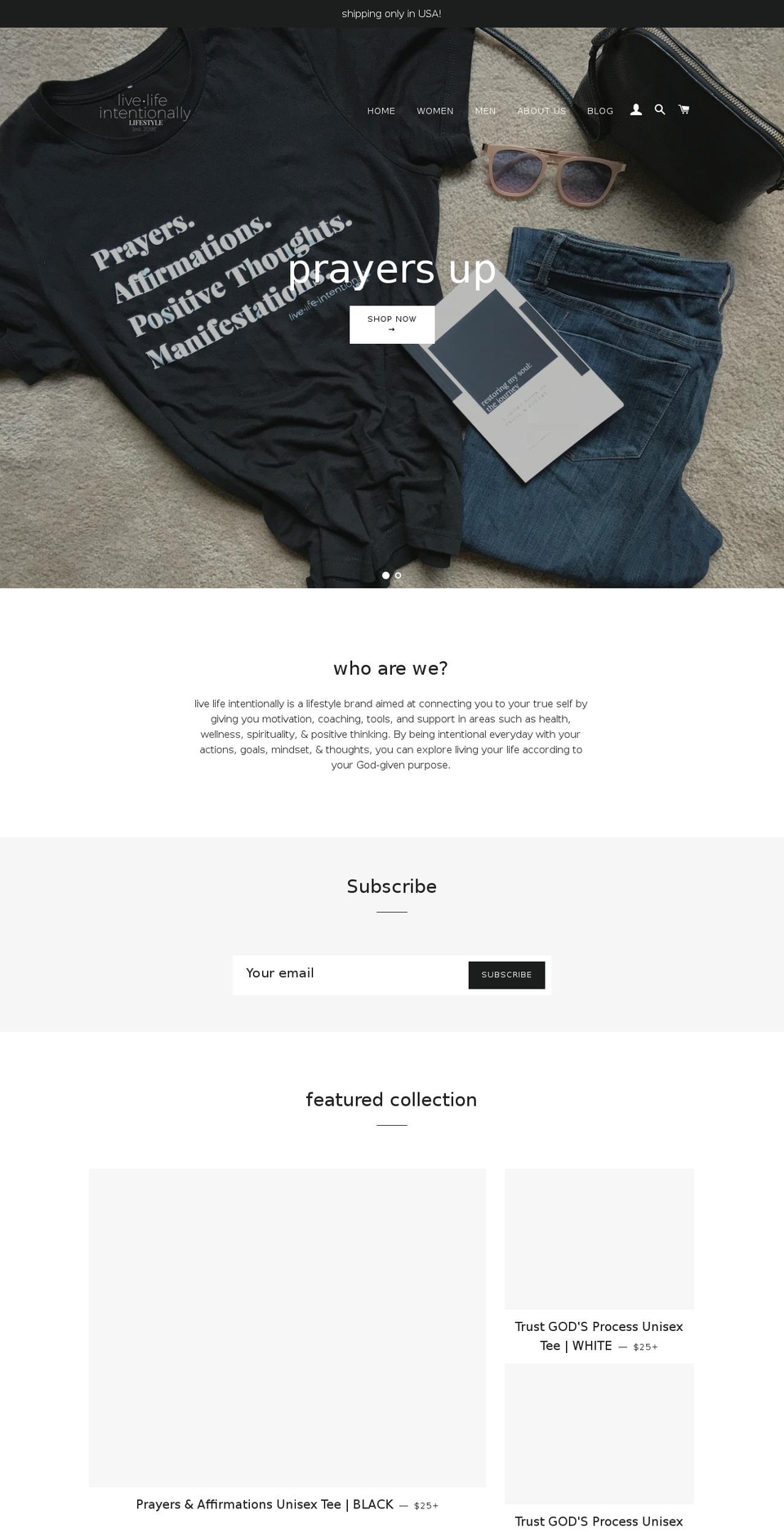 livelifeintentionally.com — Shopify storefront screenshot