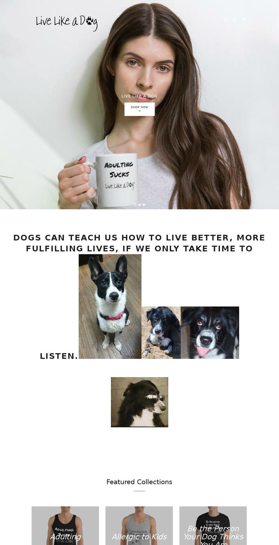 livelikeadog.net shopify website screenshot