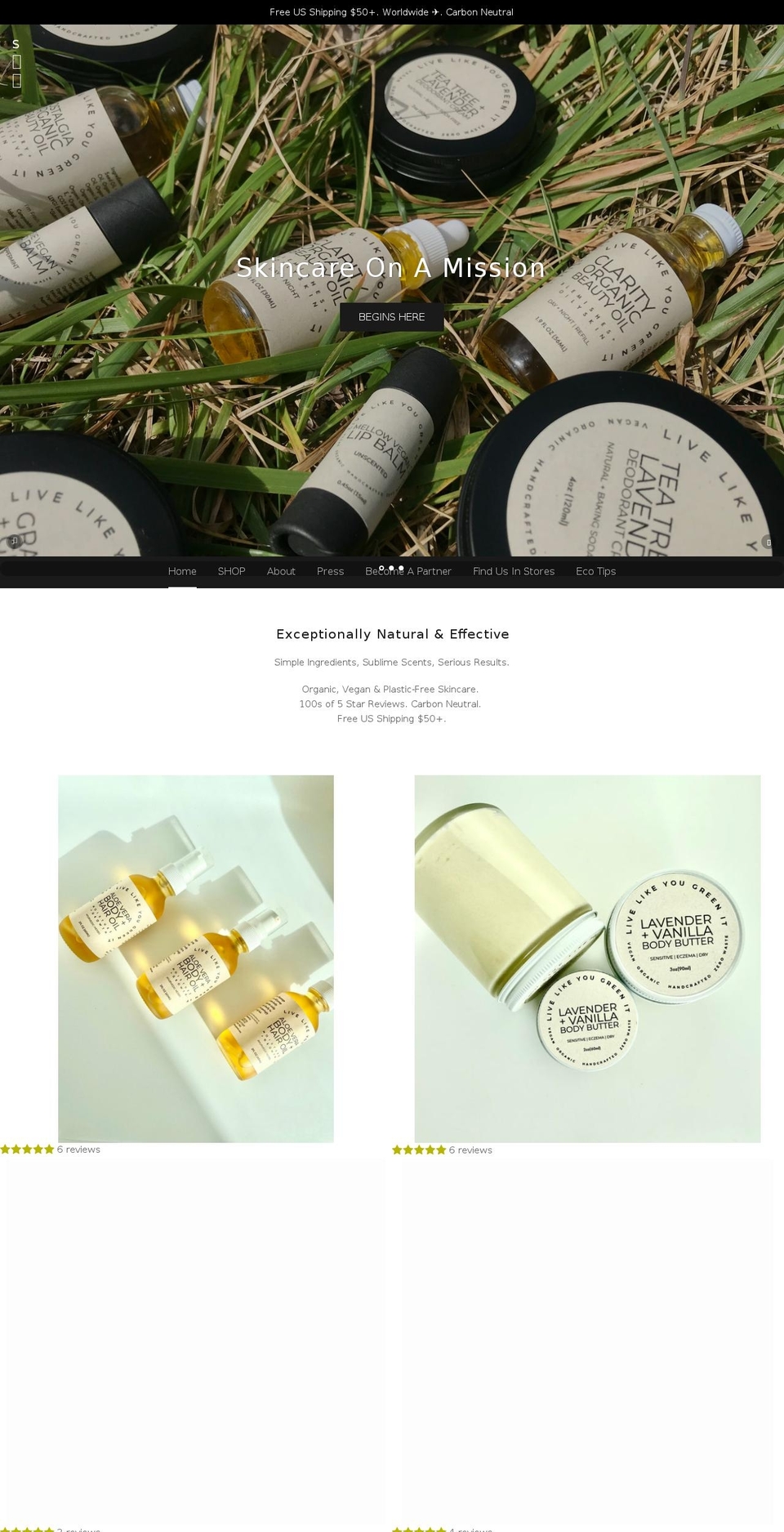 livelikeyougreenit.com shopify website screenshot