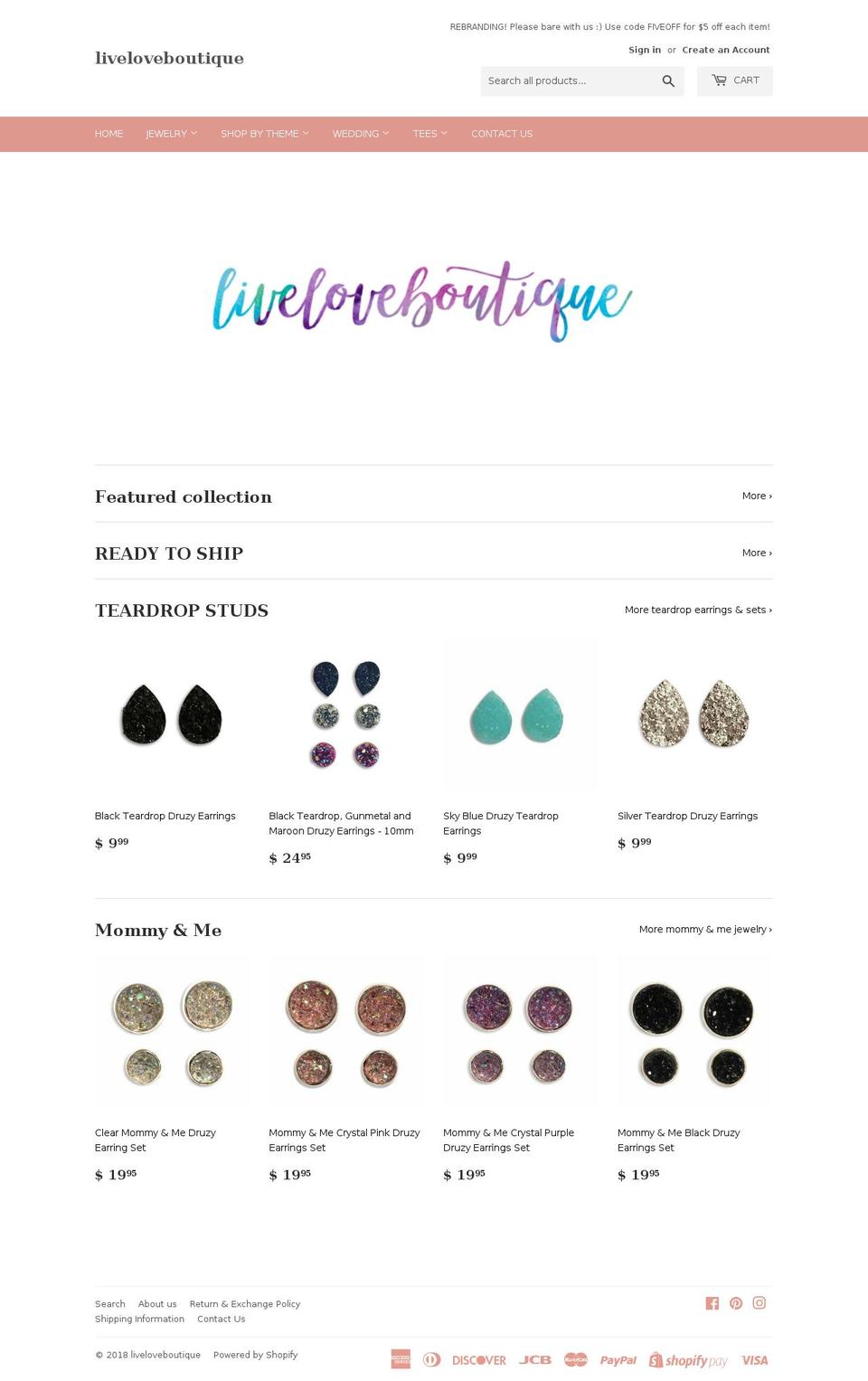 liveloveboutique.com shopify website screenshot