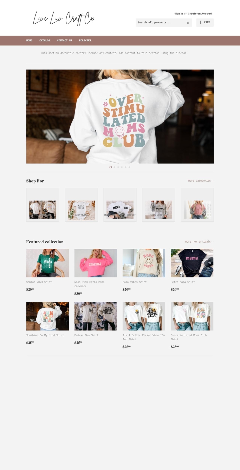 liveluvcraftco.com shopify website screenshot