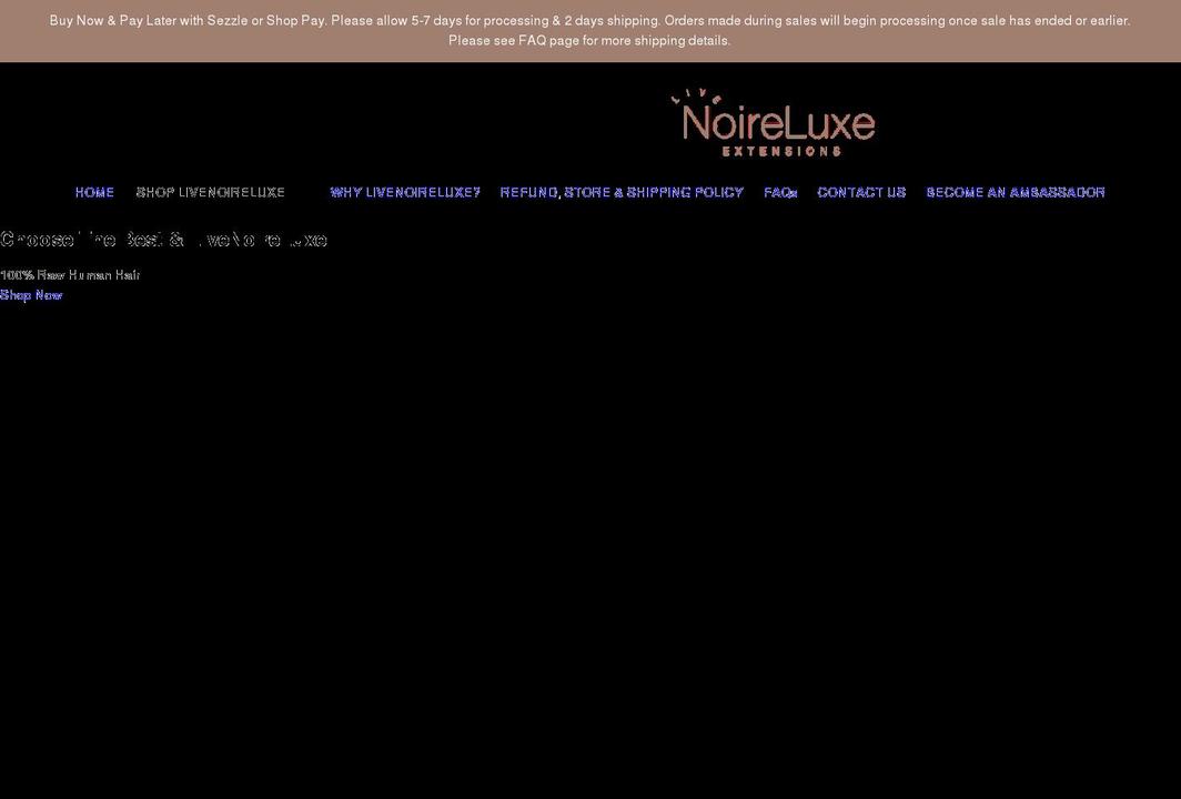 livenoireluxe.com shopify website screenshot