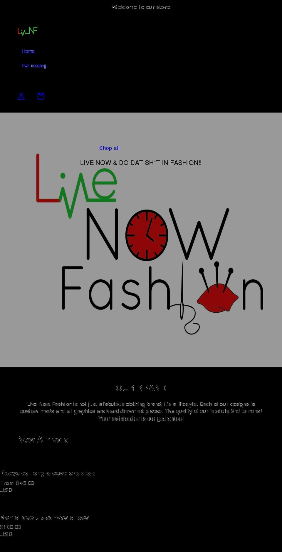 livenowfashion.com shopify website screenshot