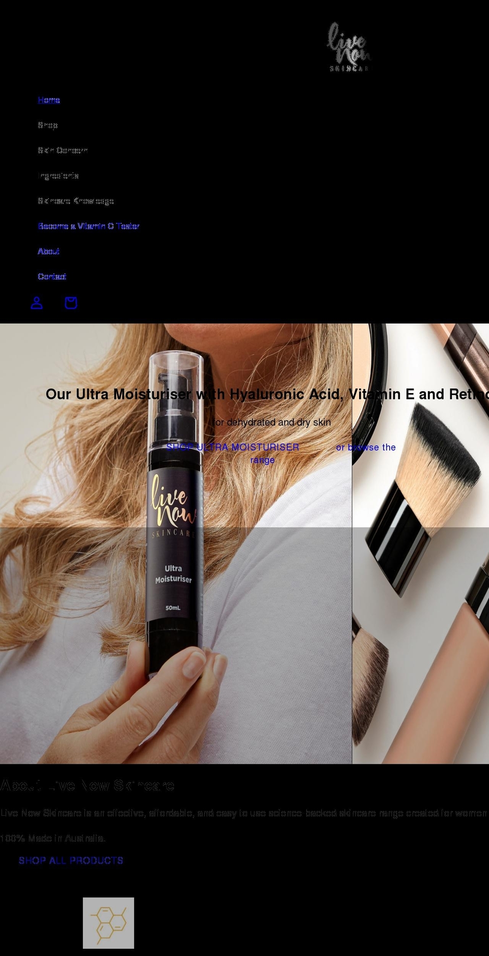livenowskincare.com.au shopify website screenshot