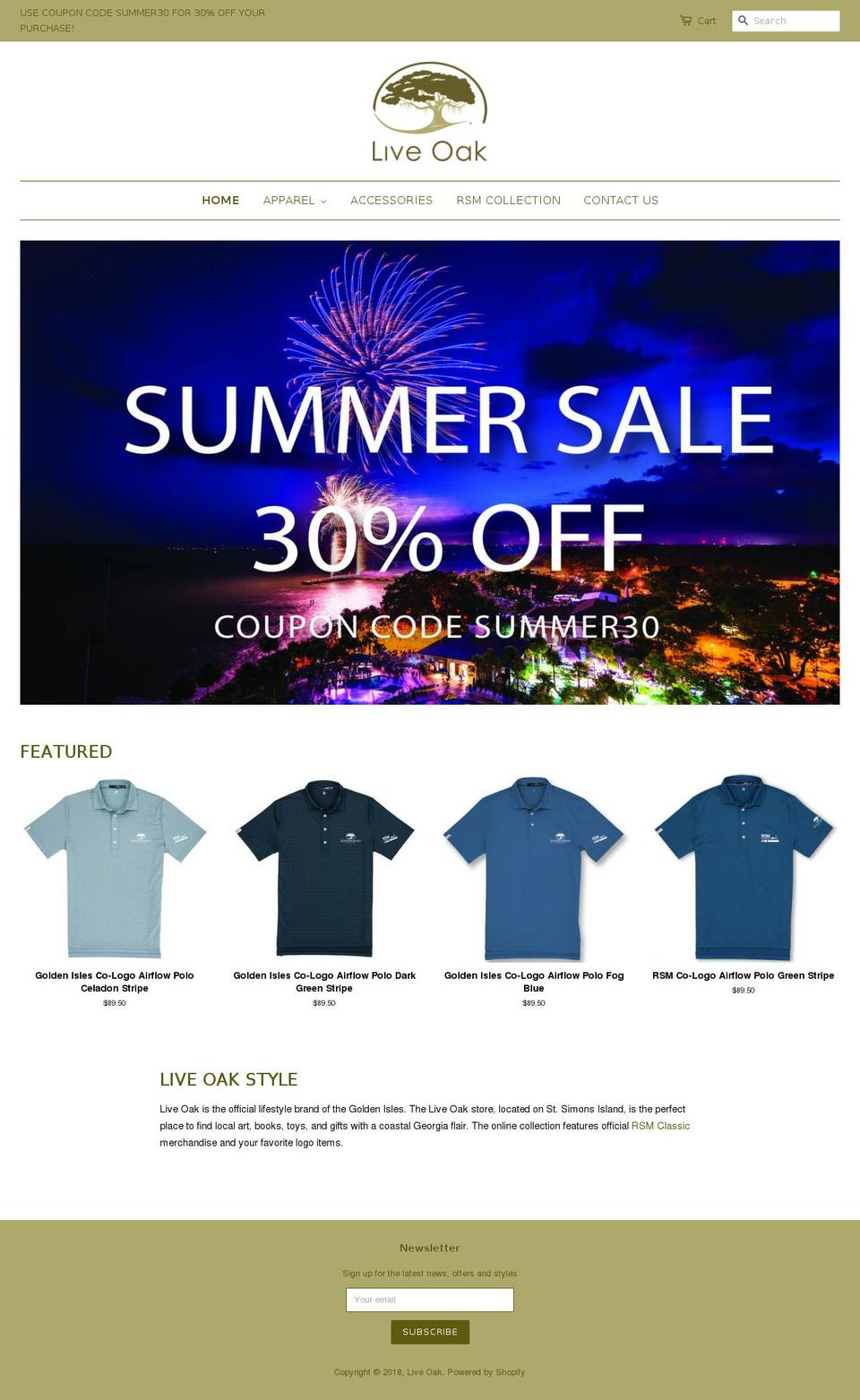 liveoakshop.com — Shopify storefront screenshot