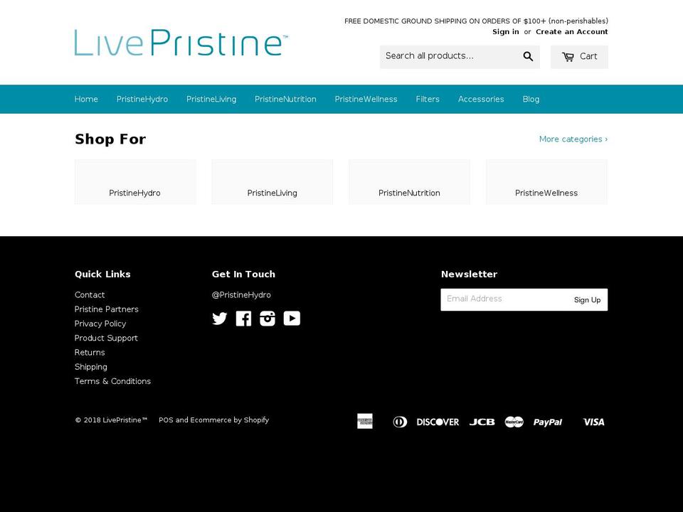 livepristine.com shopify website screenshot