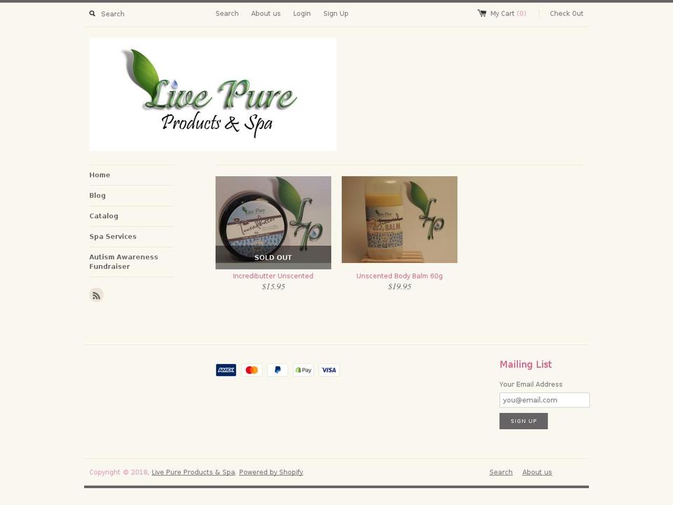 livepureproducts.ca shopify website screenshot