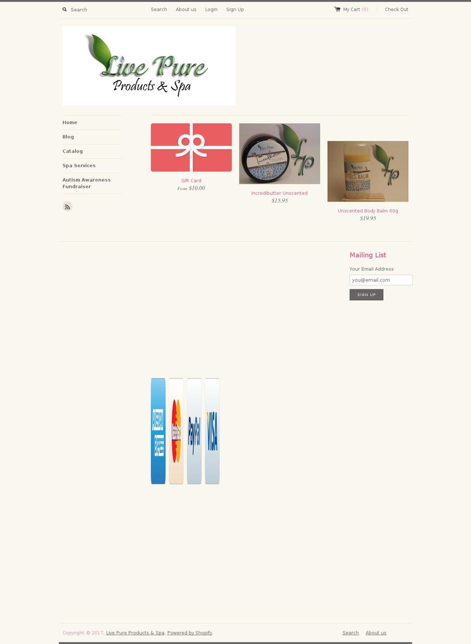 livepureproducts.com shopify website screenshot