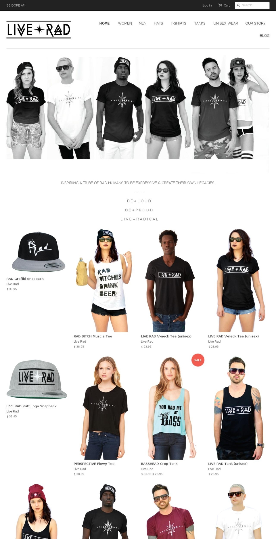 liveradclothing.com shopify website screenshot