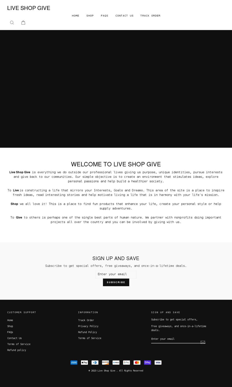 liveshopgive.com shopify website screenshot