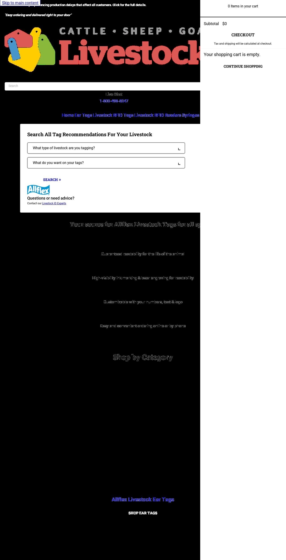 livestocktags.com shopify website screenshot