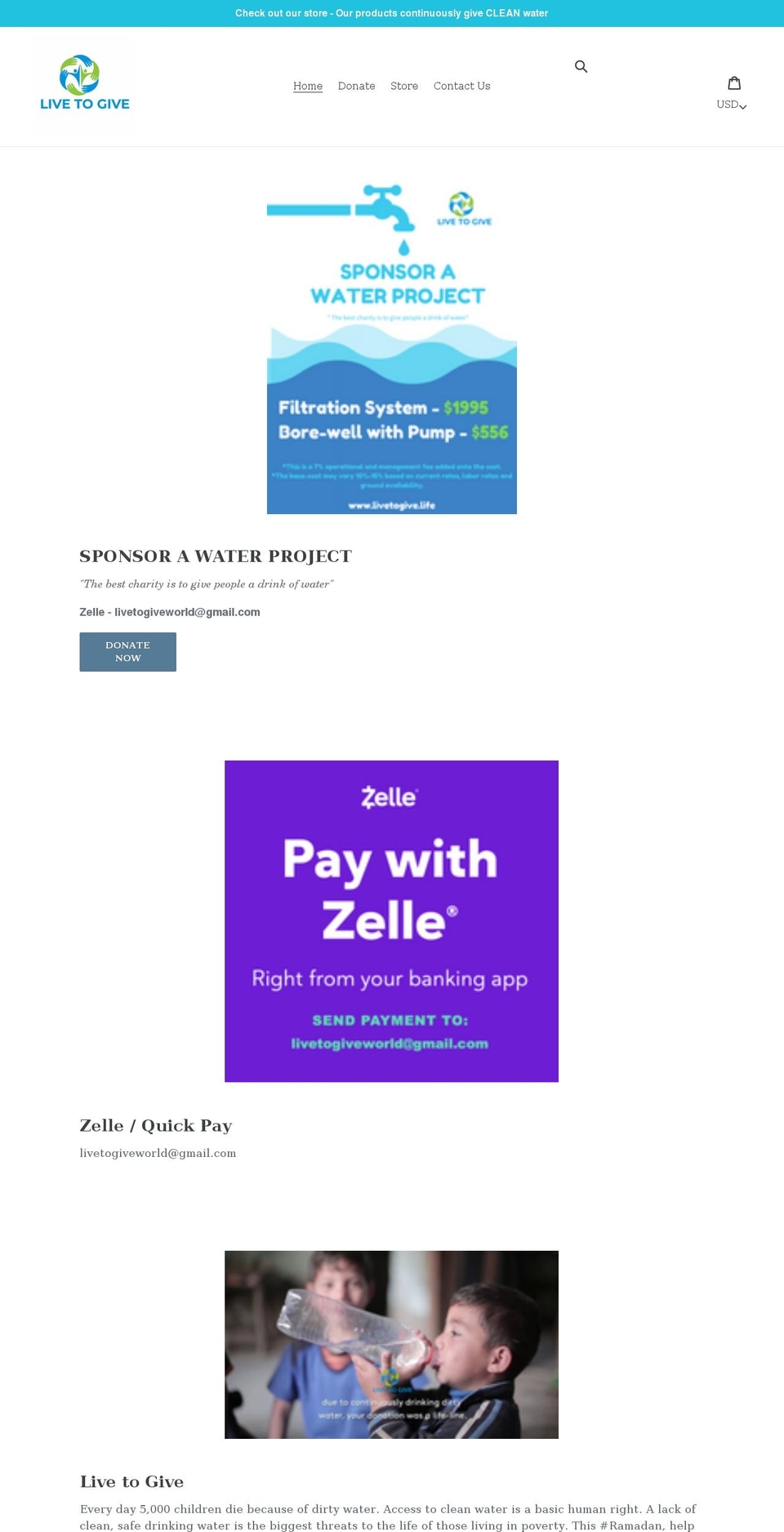 livetogiveoutlet.com shopify website screenshot