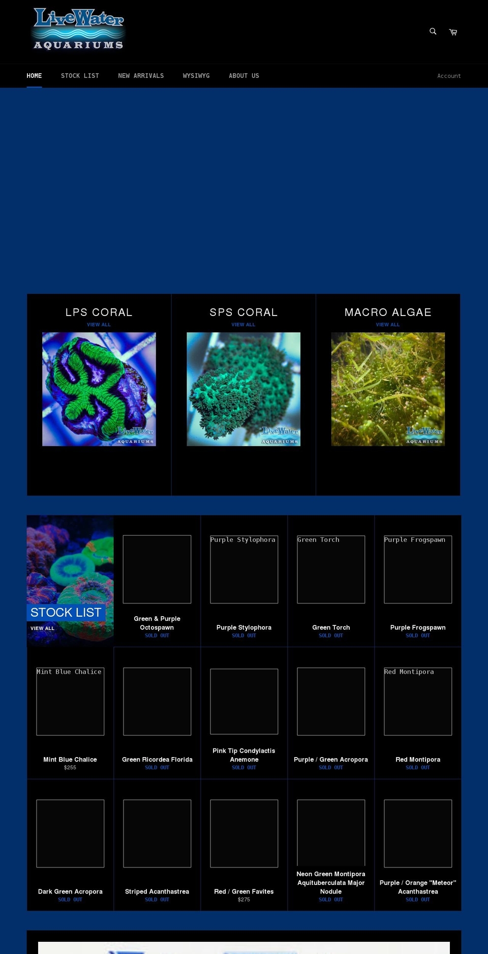 livewateraquariums.com shopify website screenshot