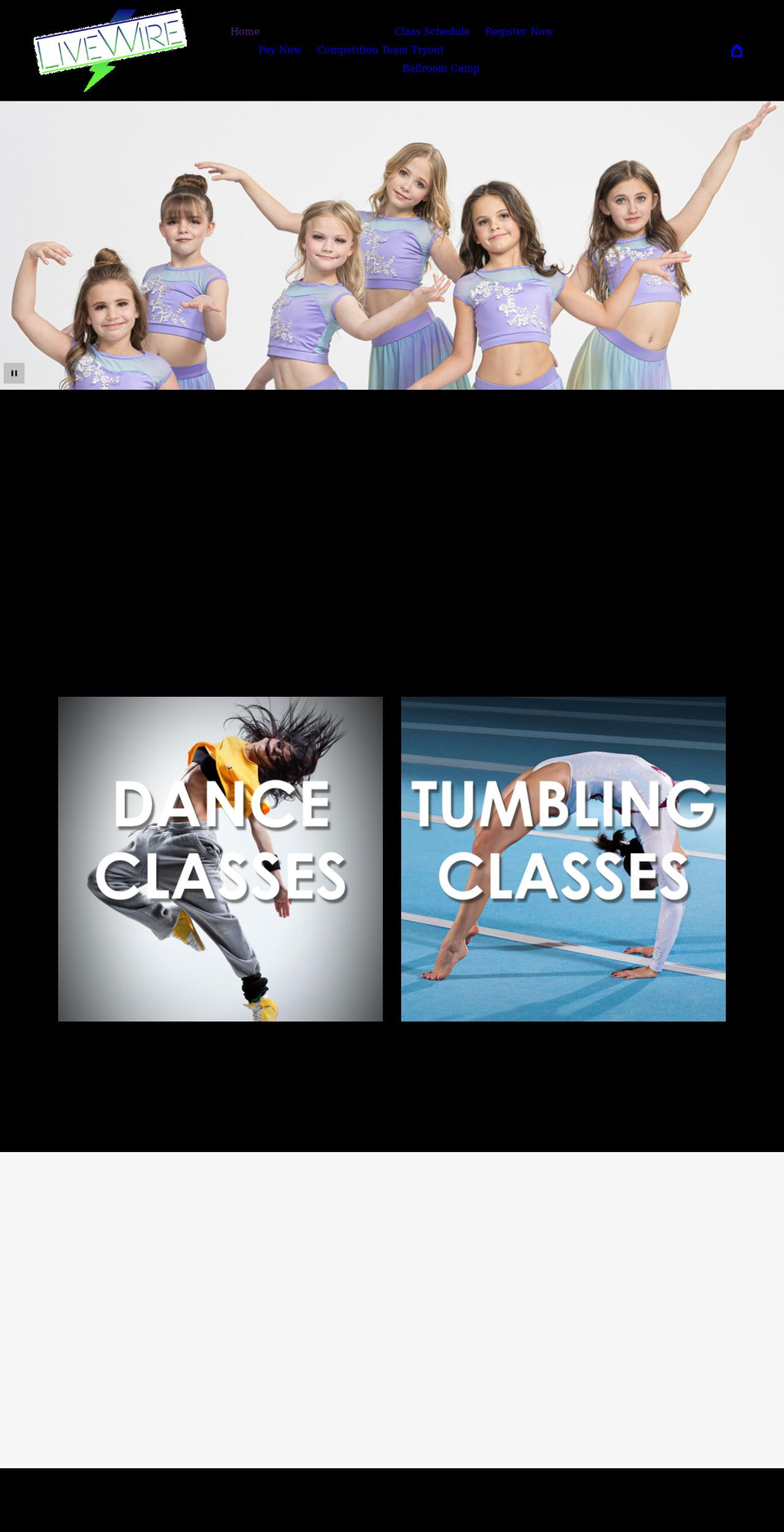 livewiretumbling.com shopify website screenshot