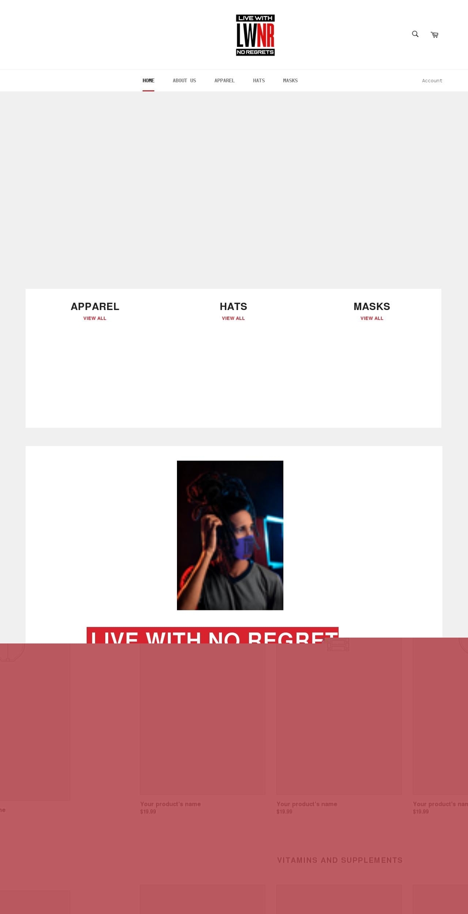 livewithnoregrets.org shopify website screenshot