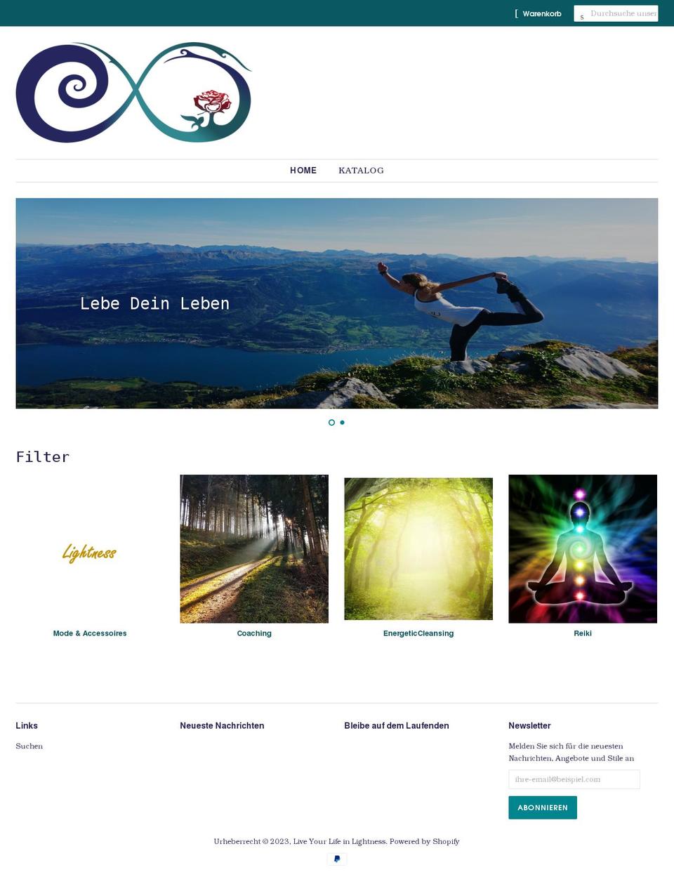 liveyourlifeinlightness.com shopify website screenshot