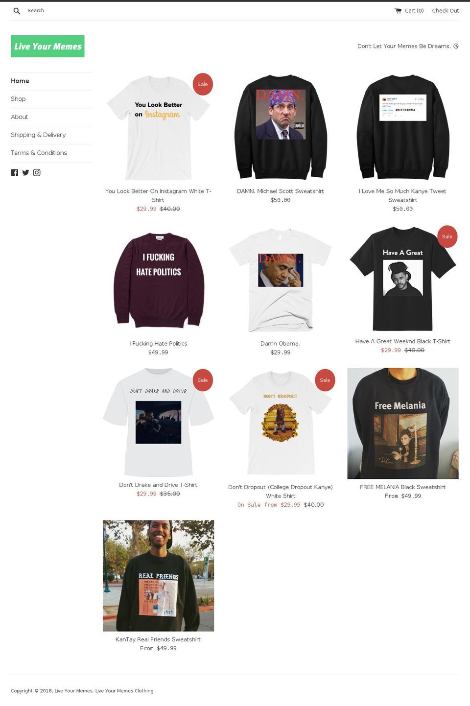 liveyourmemes.com — Shopify storefront screenshot