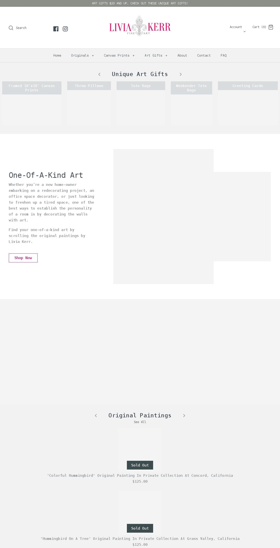 liviakerrfineart.com shopify website screenshot