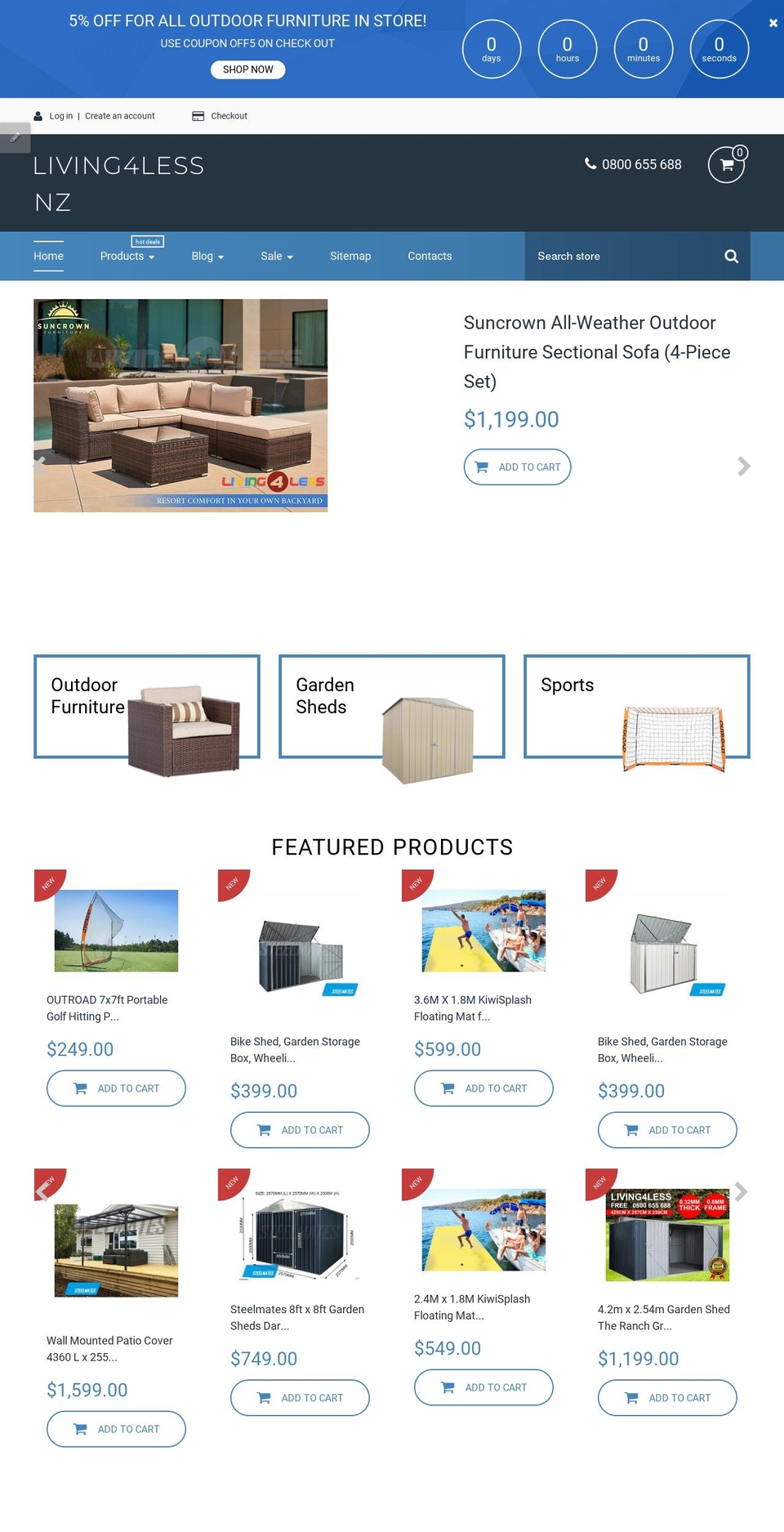 living4less.co.nz shopify website screenshot