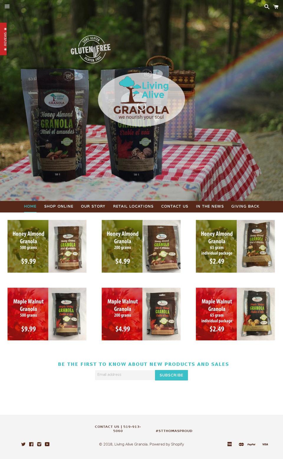 livingalivegranola.ca shopify website screenshot