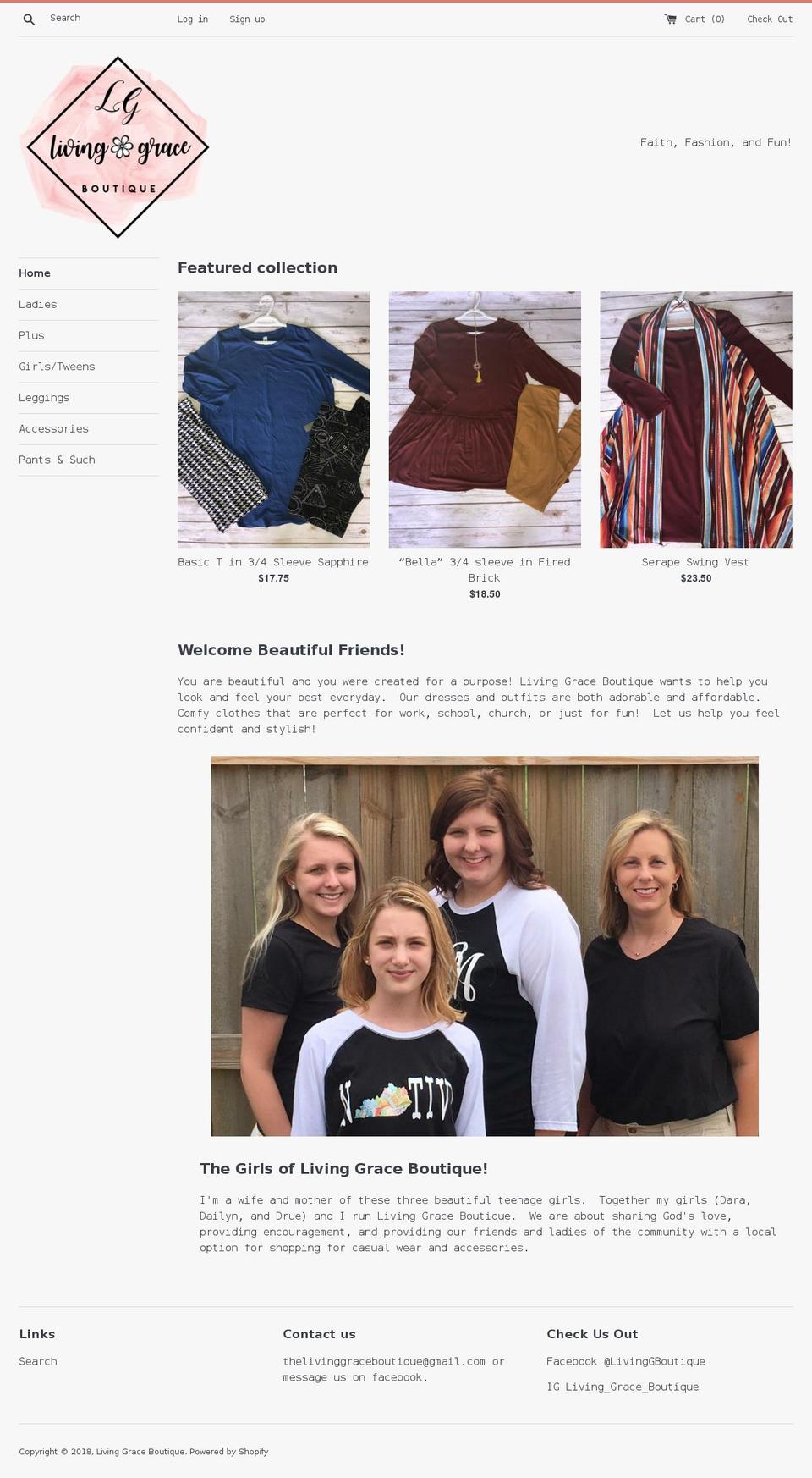 livinggraceboutique.com shopify website screenshot